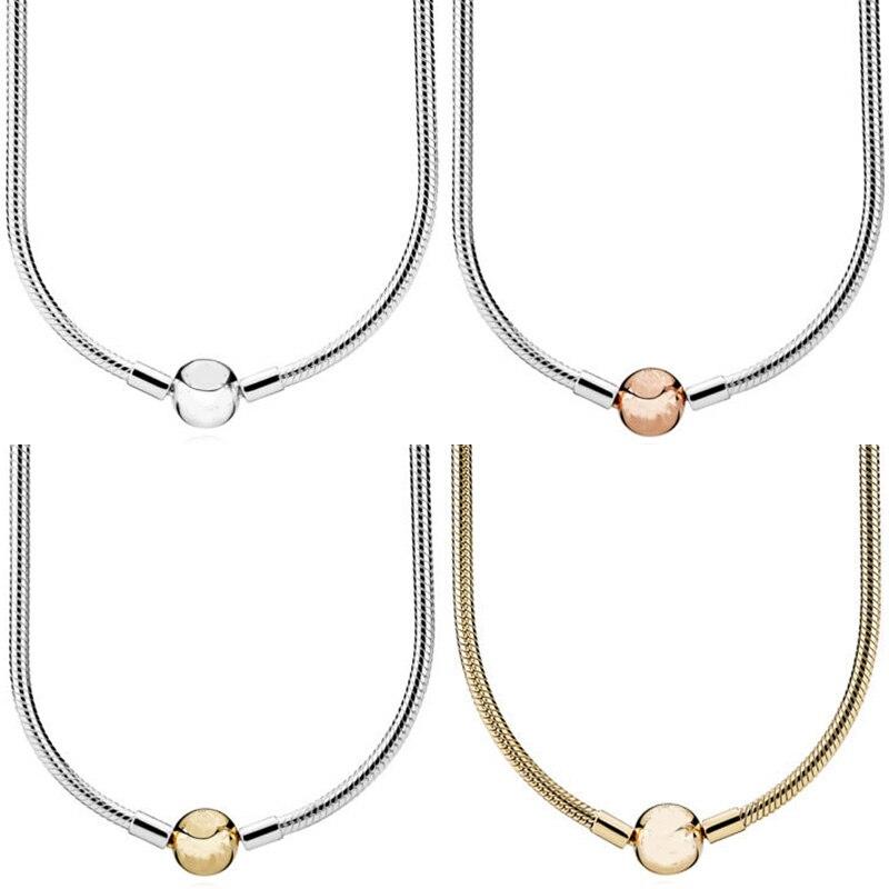 Original Moments Lobster Ball Clasp Smooth Snake Chain Necklace For 925 Sterling Silver Bead Charm Europe Diy Jewelry