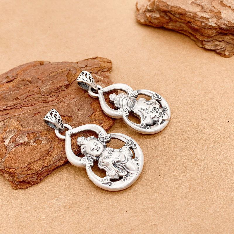 Подвеска Lucky Gourd Avalokitesvara для мужчин, ювелирные изделия в стиле ретро, индивидуальное ожерелье из серебра 925 пробы, мужской амулет, аксессуары