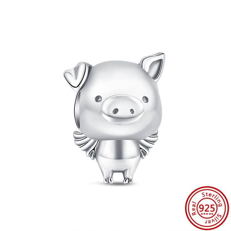 S925 Серебряный Подвеска в виде животного кошка, собака, панда, сова, белка, единорог, лошадь, медведь, кролик, сделай сам, бусина подходит для оригинального браслета, ювелирные украшения