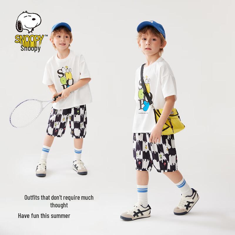 SNOOPY Детский клетчатый комплект: футболка с коротким рукавом и шорты