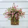 Door Hanger Basket Wreath Spring Summer Artificial Flowers in Wicker Basket for Front Door Rustic Rattan Hanging Basket Wreath for Home Porch Entryway