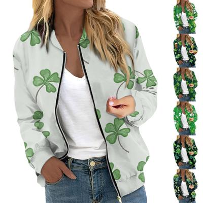 Женские куртки с длинным рукавом, легкая короткая куртка на молнии с рождественским принтом, повседневная стеганая куртка с карманами