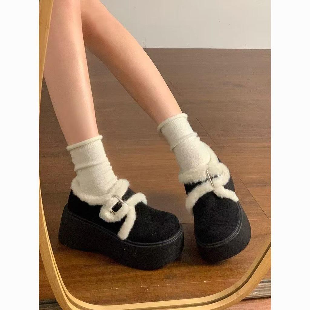 Спортивная и повседневная обувь маффин на толстой подошве Birkenstocks хлопковые туфли, новые маленькие теплые пушистые ботинки для зимы