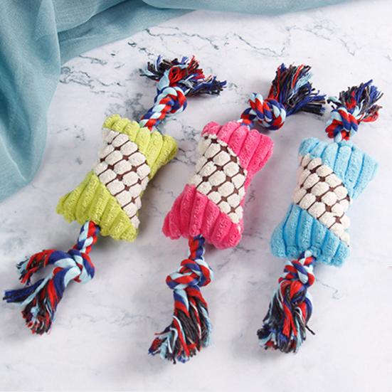 Plush Candy Dog Toy Interactive Chew Toy Rope Squeaky Stuffed Knot Puppy Tug of War Toy