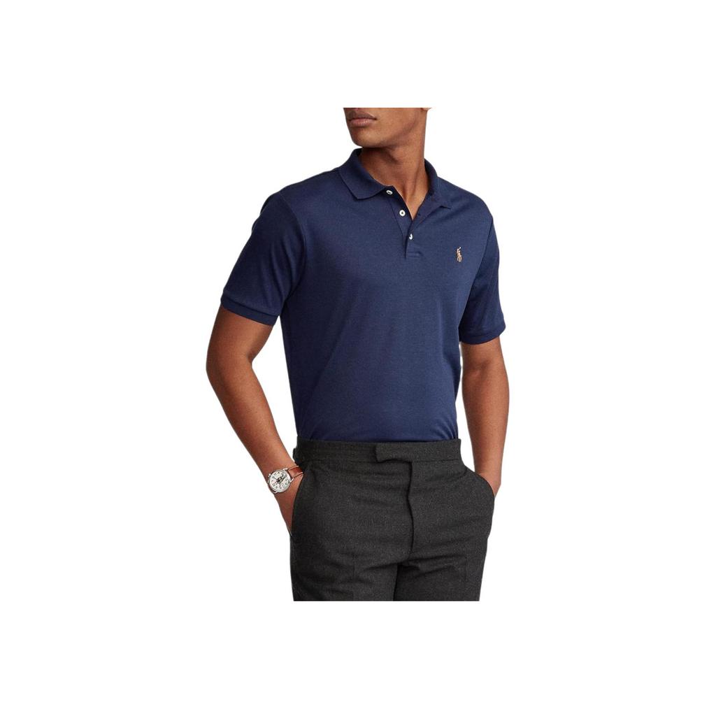 Polo Ralph Lauren однотонная рубашка поло с вышитым логотипом с коротким рукавом, мужские топы темно-синего цвета 710870645-002
