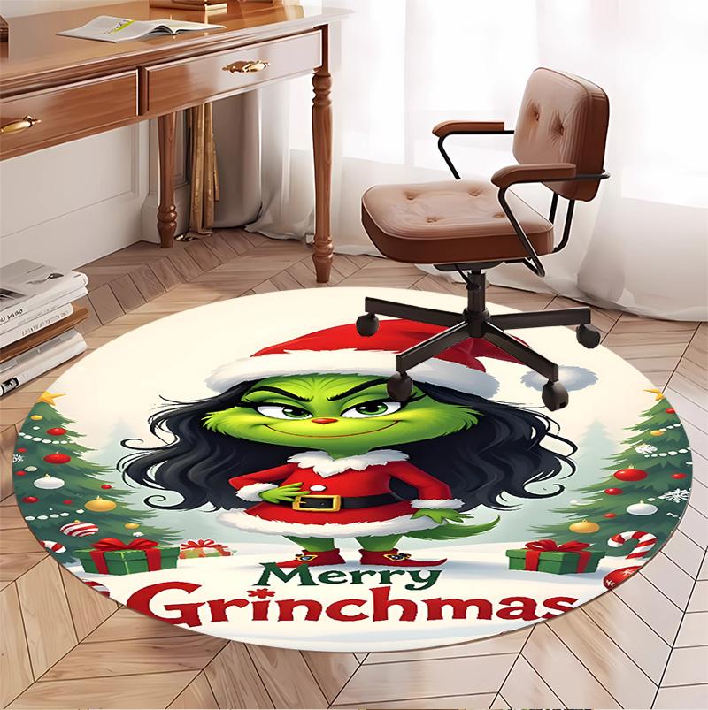 The Grinch Pattern Round Rug, Indoor/Outdoor Mat, for Picnic, Gameroom, Bedroom, Office, Living Room, Home Decor Carpet, Birthday Gift