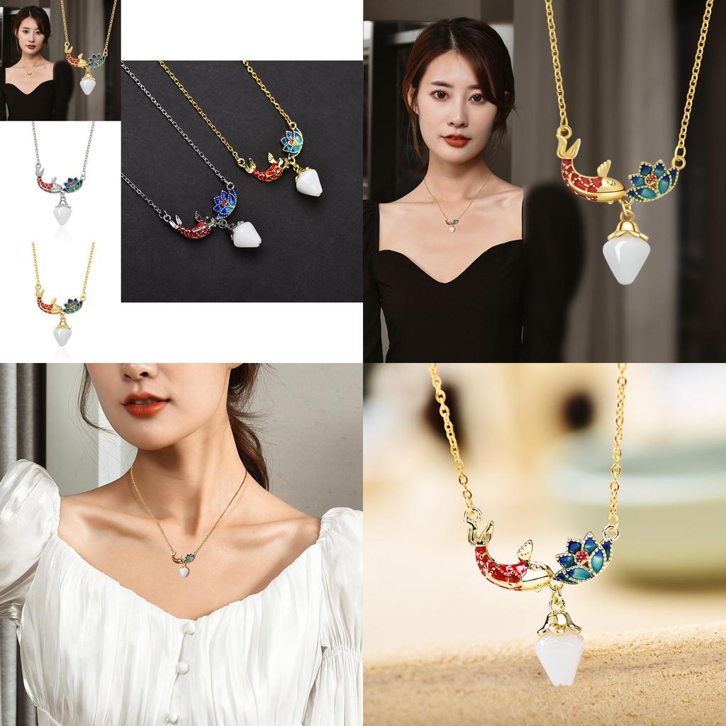 Изысканное колье-подвеска с цветочным дизайном, кои и лотосом, для женщин, в золотом и серебряном цветах