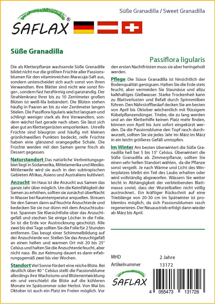 SAFLAX Сладкая Гранадилла - 20 семян - Passiflora ligularis