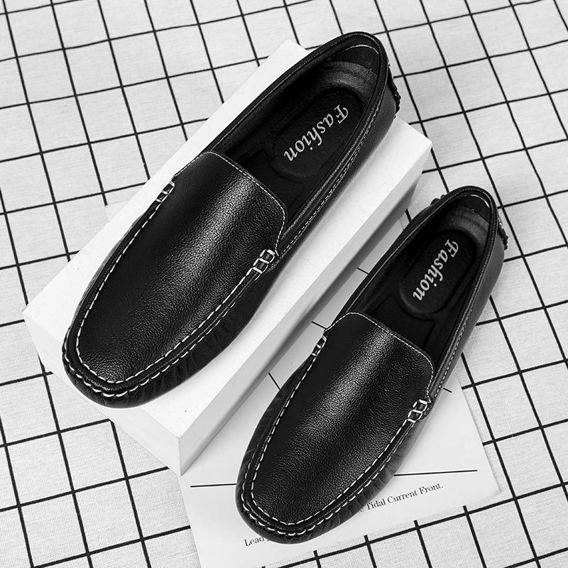 Мужские повседневные кожаные мокасины Мужская обувь на плоской подошве Мокасины Деловая минималистская обувь для мужчин Черные туфли без застежек для вождения Отдых Прогулки