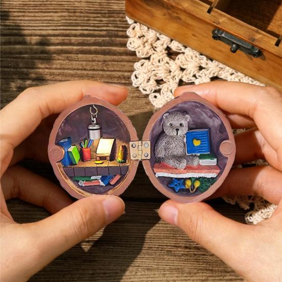 Украшение из скорлупы грецкого ореха с теплым светом Крошечный мир внутри орехового кукольного домика Миниатюрный книжный магазин Мини-библиотека Орнамент Дети Взрослые Подарок на день рождения