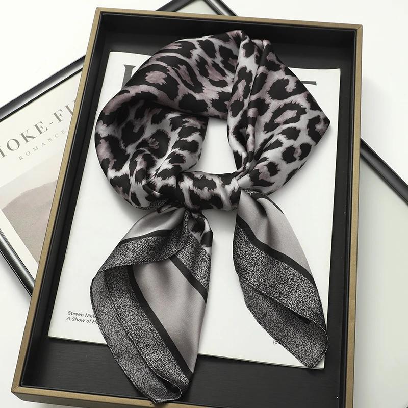 Luxury Satin Silk Scarf Square Leopard Print Women Shawl Headband Small Hair Scarves Female Handkerchief