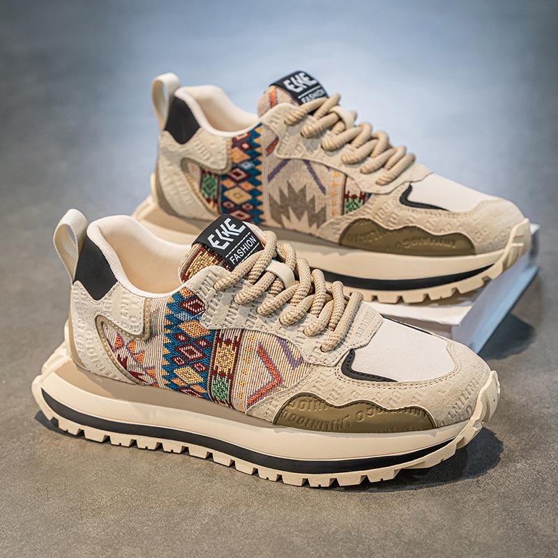 Мужская обувь 2025 новая удобная и дышащая универсальная спортивная парусиновая обувь мужская модная на толстой подошве увеличивающая рост Forrest Gump кроссовки для папы