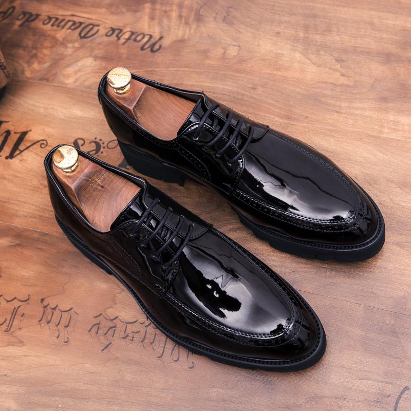 Fashion White Lace-Up Oxfords Shoes Leather Men Wedding Dress Shoes Casual Male Breathable Business Platform All-match Mens Walking Shoe
