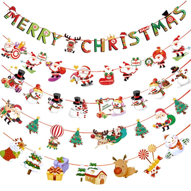 1 Pcs New Cartoon Pull Flag Christmas Flag Christmas Decoration Supplies Birthday Wedding Decoration Hanging Flag