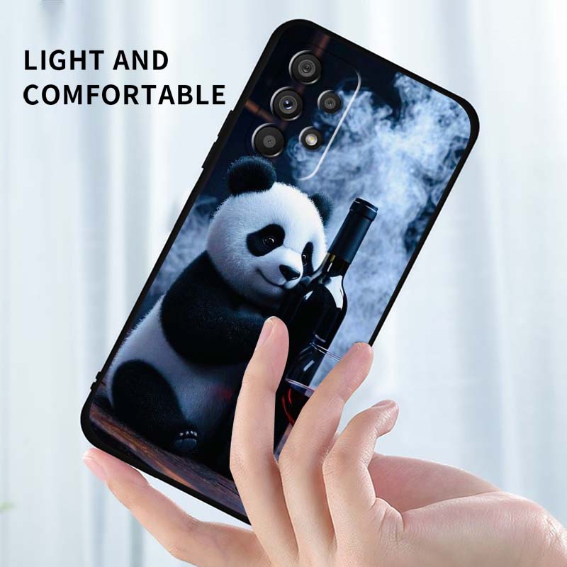 Мультяшный Аниме Панда Милый Для Samsung A41 A35 A34 A33 A32 A25 A24 A23 A21s A06 A05 A04 A03 Note 10 20 Ultra 5G Черный Чехол для Телефона