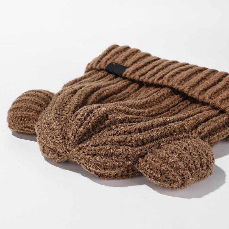 Y2K Медвежьи ушки утолщенные шапки женские мягкие плюшевые защитные уши симпатичные вязаные корейские шерстяные шапки крутые шапочки ручной работы для девочек