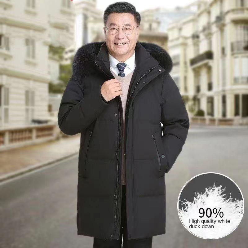 Men's Thickened Mid-length Down Jacket White Duck Down Middle-aged and Elderly Warm Jacket Winter Coat
