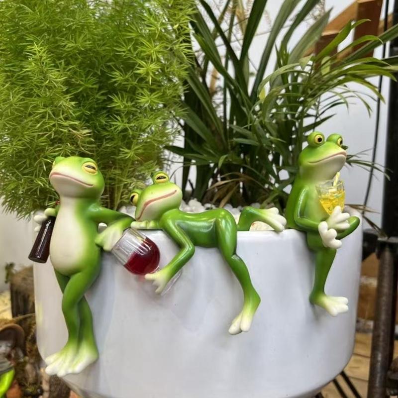 Статуэтки лягушек, обнимающие горшки, украшения для растений, миниатюрные фигурки лягушек, садовый декор, уличные подвески для растений, декор