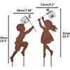 Vintage Metal Garden Silhouette Sculpture - 1 Pair Boy Girl Catching Butterfly Decorative Stakes, Outdoor Decor, Yard Art Stakes for Spring