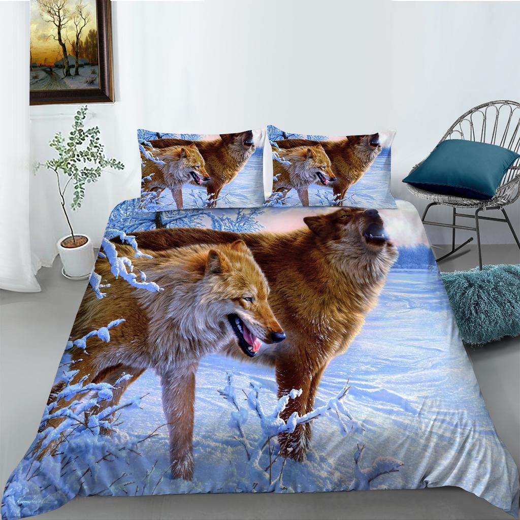 Bedding Two- Or Three-Piece Polyester Ferocious Wolf Digital Print