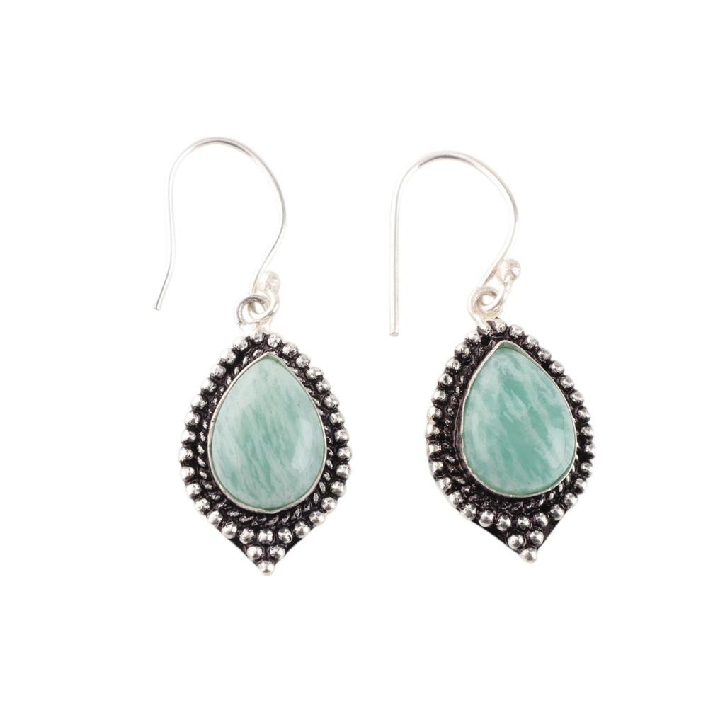 Амазонит Драгоценный камень 925 Стерлинговое серебро Украшения ручной работы Серьги 1,6" Для подарка EE-164-23