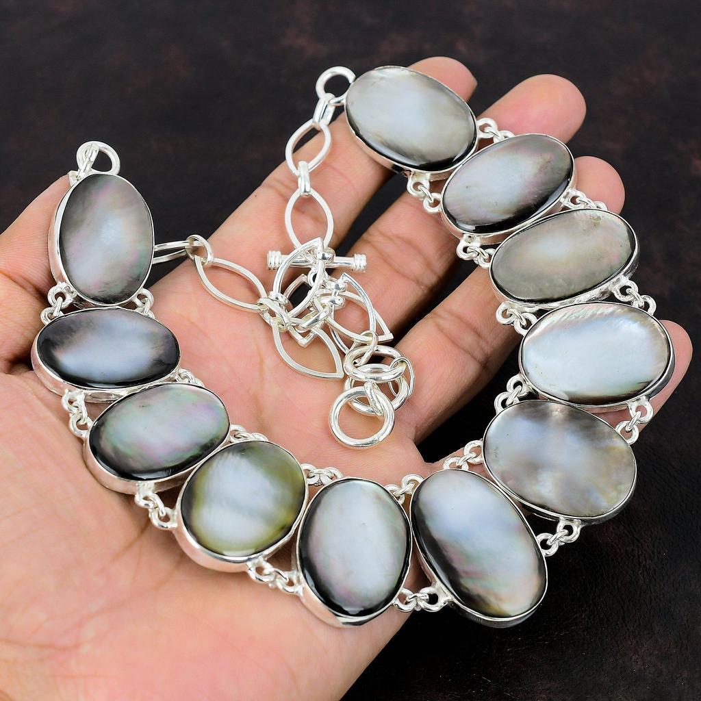 Черное перламутровое ожерелье Ювелирные изделия ручной работы Ожерелье из стерлингового серебра 925 пробы Регулируемая цепочка Ожерелье Уникальное ожерелье из драгоценных камней Подарок для мамы