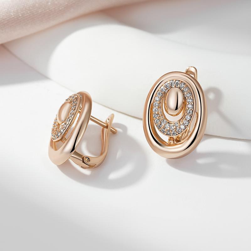 Круглые карманные серьги Kinel White Zircon для женщин, винтажные серьги цвета розового золота, ювелирные украшения