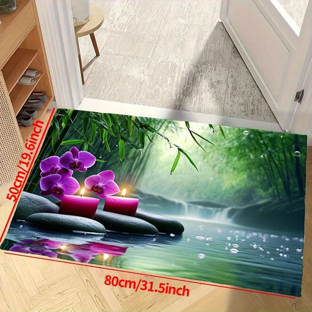Waterproof Bathroom Mat Rug Door Mat Nature Waterfall Orchid Forest Tropical Green Decor Accent Mat Entryway Runner Area Rug