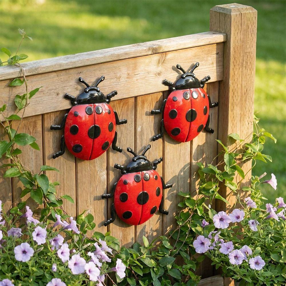 Iron Ladybug Wall Art Waterproof Insect Wall Decor for Garden Fence Patio Home Nursery Wall Decor