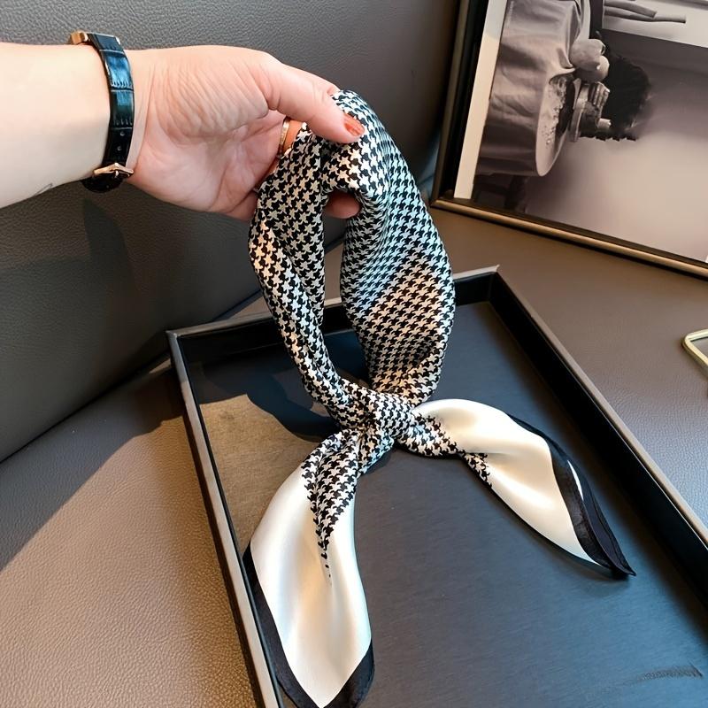 Простой квадратный шарф с узором «гусиная лапка», стильная тонкая гладкая шелковистая шаль, женская повседневная солнцезащитная повязка на голову