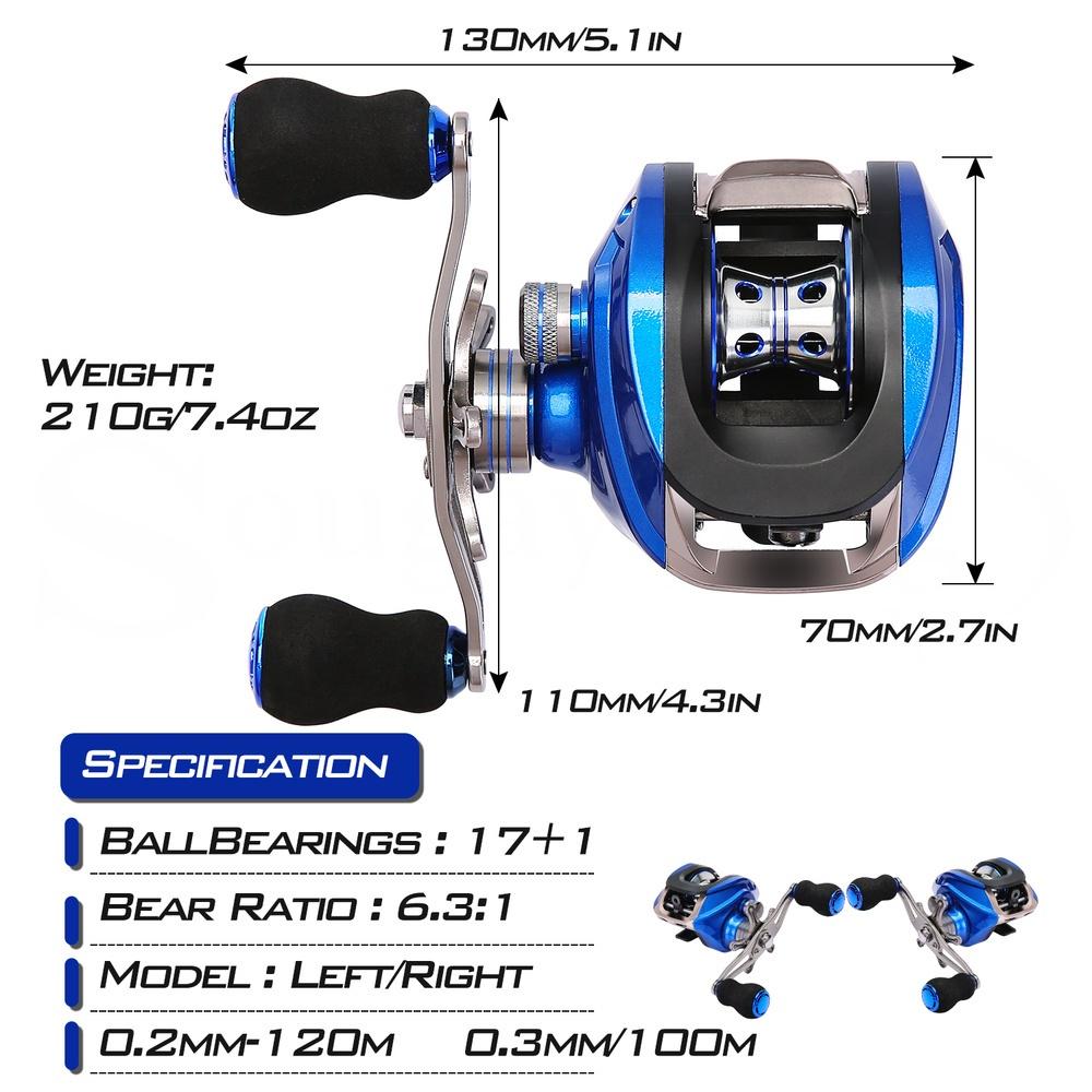 SOUGAYILANG Baitcasting Fishing Reels 17+1BB Metal Travel Fishing Reel Outdoor Fishing Reel Tackle