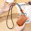 Vintage Leather Coin Purse with Neck Lanyard Travel Mini Dual Keyrings Change Pouch Card Holder for Men Women