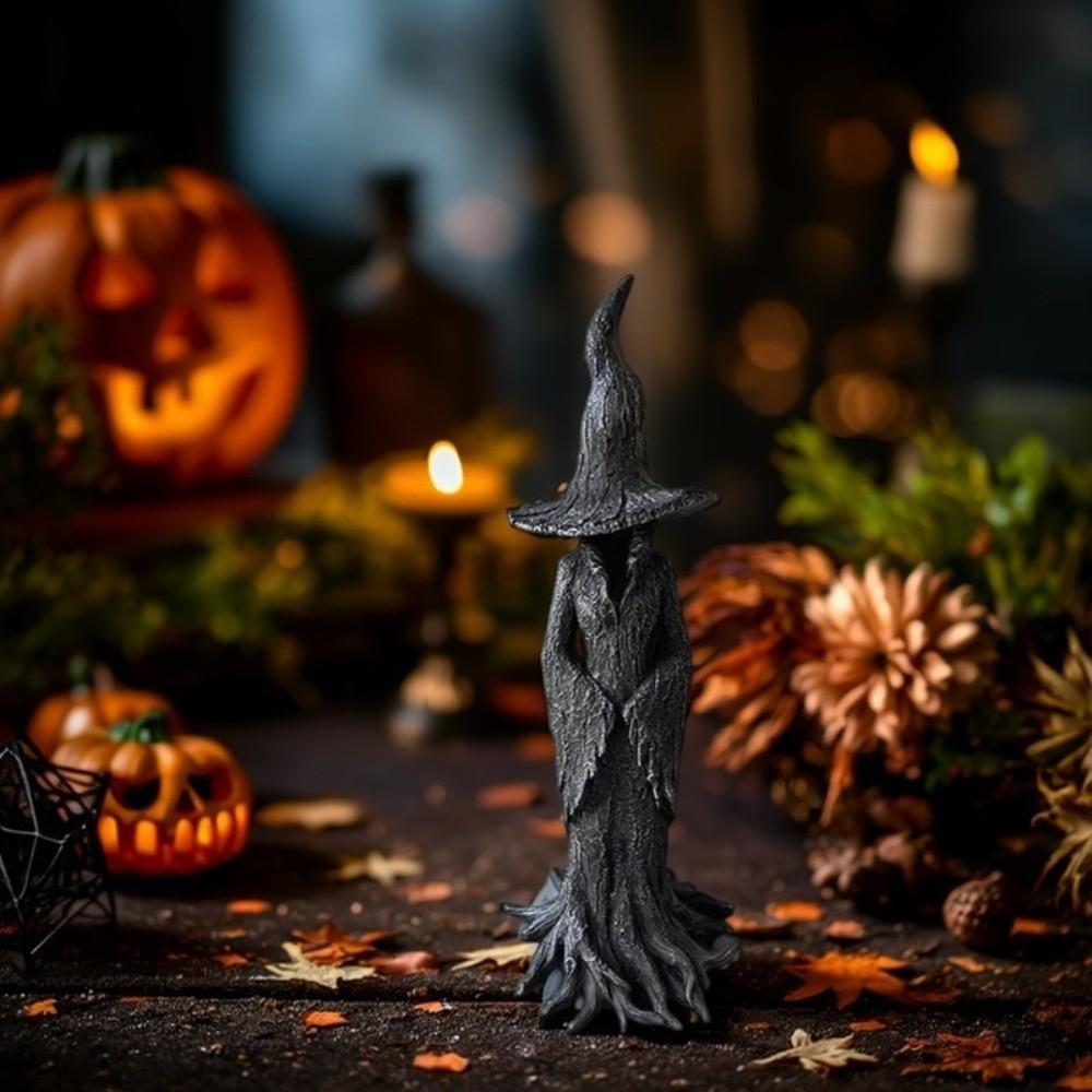 Black Ghost Witch Sculpture Gothic Halloween Party Decoration Halloween Witch Statue Haunted House