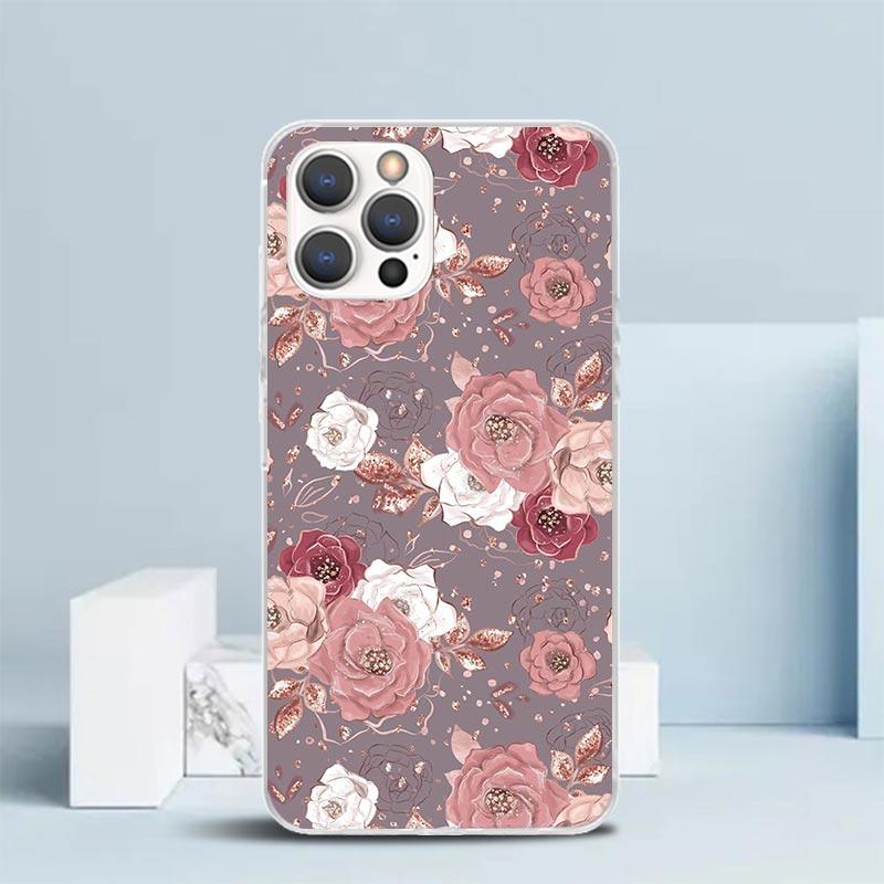 Beautiful Rose Bling Picture Phone Case For IPhone 16 17 Air 16E 15 14 Plus 13 Mini 12 11 Pro Max 7 8 + SE 2020 Soft TPU Back Co