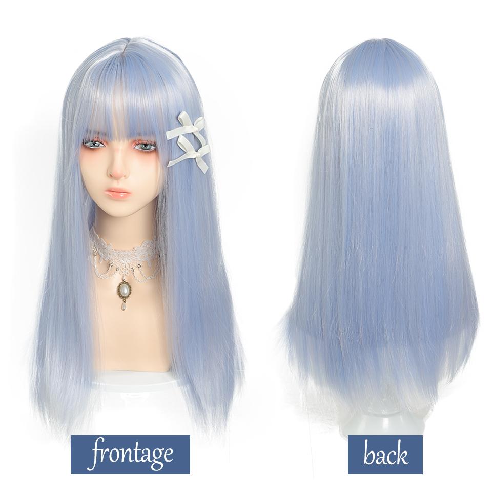 Серо-голубые длинные прямые волосы синтетический парик женский повседневный парик Лолита прямая челка серо-голубые пушистые длинные прямые парик