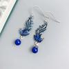 Blue Enamel Phoenix Tassel Earrings for Women Female Chinese Style Exaggerated Lapis Lazuli Earings Banquet Jewelry