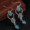 Wedding Engagement Dangle Hook Earring Natural Stone Pendant Turquoise Gemstone Retro Thai Silver
