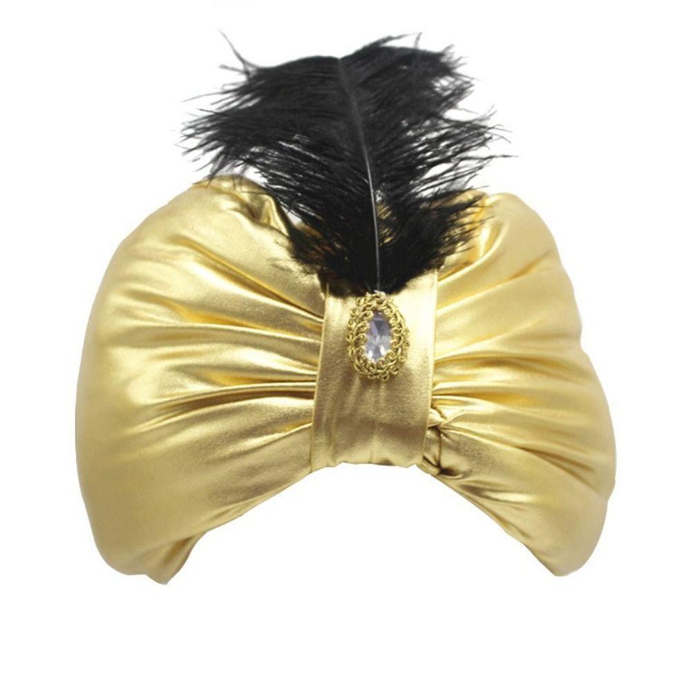 Novelty Dress Up Arab Pleated Turban Arabian Hats Ethnic Indian Pleated Cap Cosplay Gold Sultan Costume Headwear Halloween