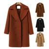 Женская шерстяная куртка с отложным воротником, однотонное двубортное пальто больших размеров, свободное теплое пальто с длинными рукавами для поездок на работу и свиданий