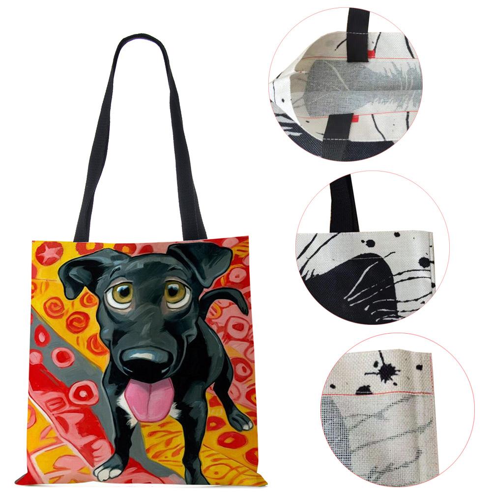 Мультяжная сумка через плечо с собакой, винтажная женская многоразовая холщовая сумка-тоут большой вместимости, повседневная сумка для покупок в стиле Харадзюку, KTY
