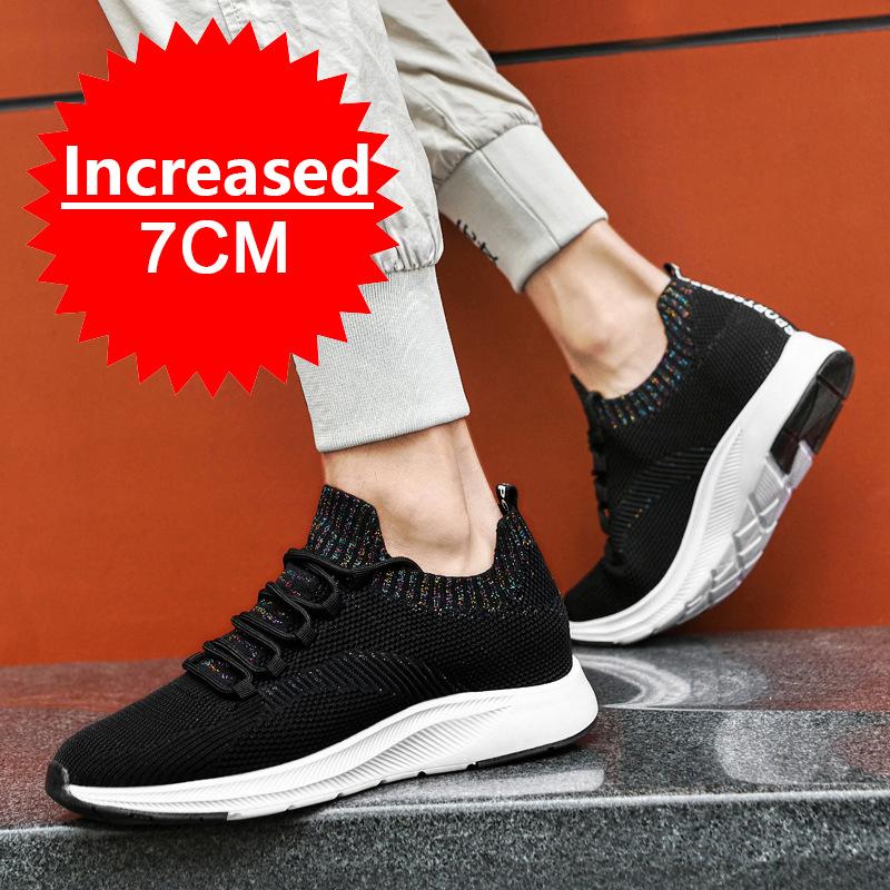 Fashion Summer Breathable Mesh Elevator Shoes for Men 7cm Invisible Height Increase Outdoor Black Sneakers Casual Soft Lightweight Shoes