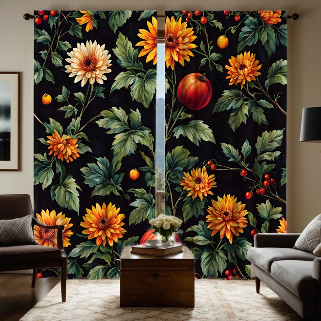2 шт. занавесок HD с изображением листьев, садовых цветов и фруктов, с зеленой завязкой, с цифровой печатью, для украшения дома, в стиле «Украсьте гостиную»