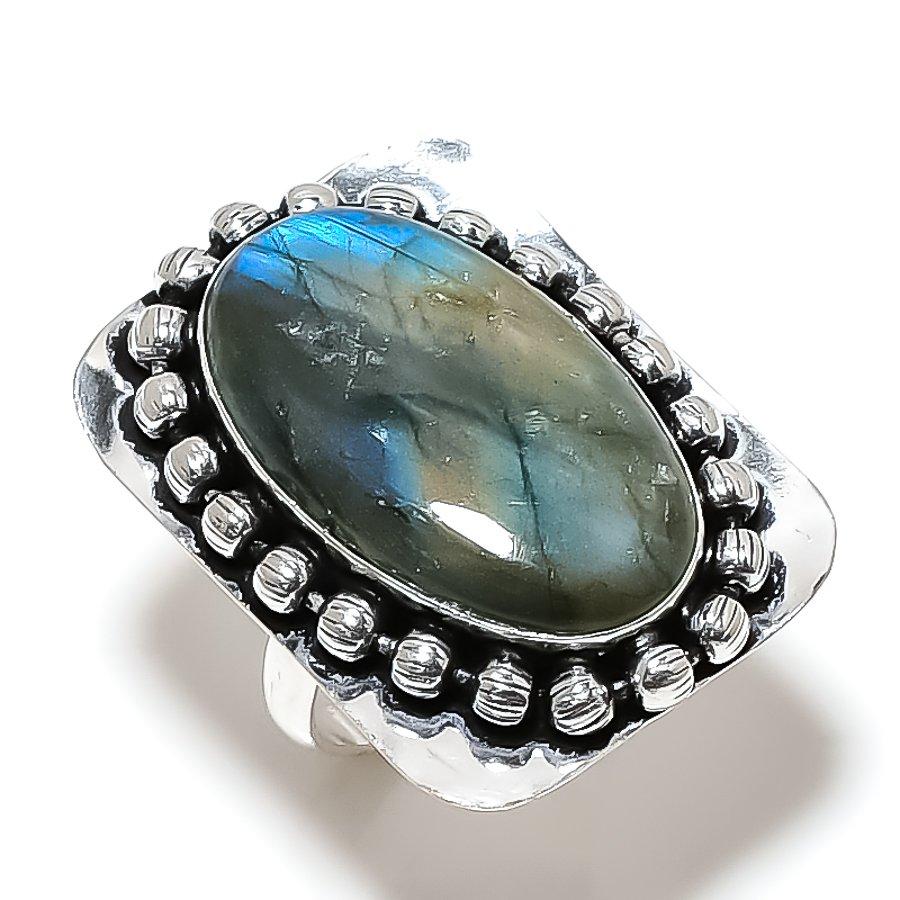 Labradorite Gemstone Handmade 925 Sterling Silver Gift Jewelry Ring Size 9 W7O06