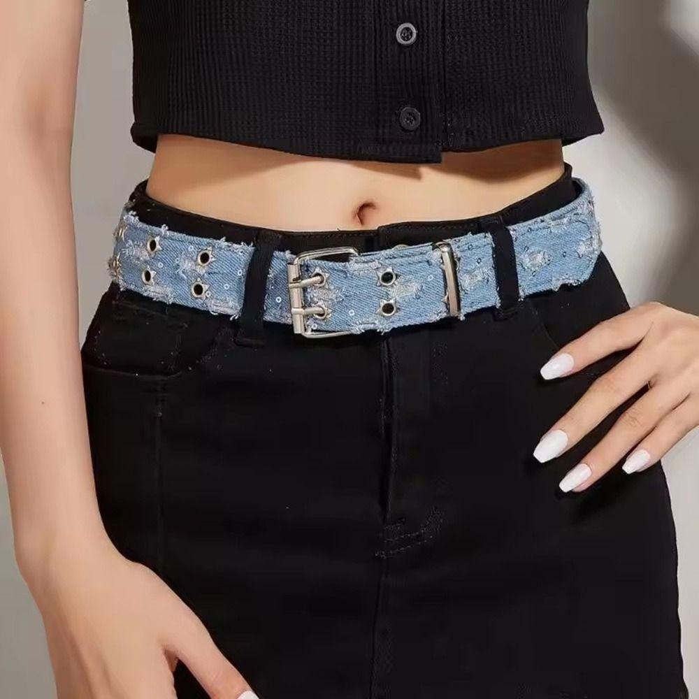 Pop Punk Denim Dopamine Style Jeans Belt Gothic Waist Belt For Men Women All-Match Coat Dress