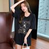 Heavy Industry Diamond Inlay Cartoon T-shirt Women's Short Sleeve Summer New Style Fashionable and Versatile Half-sleeved Tie Shirt