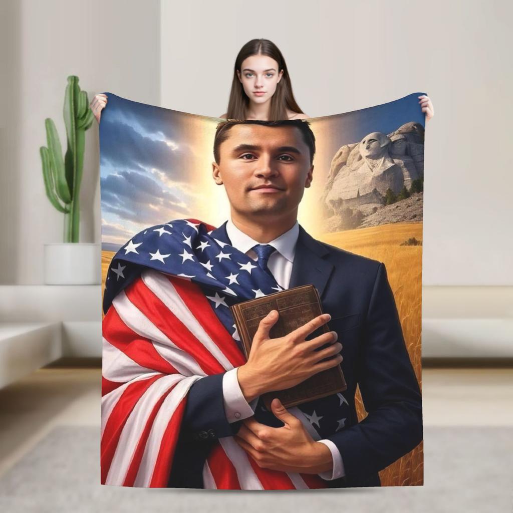 Super Soft Charlie Kirk Angelic Advocate Throw Blanket Premium Flannel Fleece Lightweight Bed Blanket Cozy Fluffy Blankets