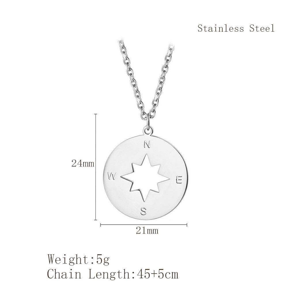 Minimalist Titanium Steel Compass Necklace: Versatile Unisex Pendant On a Short Stainless Steel Clavicle Chain