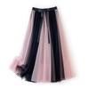 DX~~Color Blocking Gauze Skirt Korean Version Large Hem Mesh Skirt Gentle Style Korean Version Long Skirt Seasonal Skirt