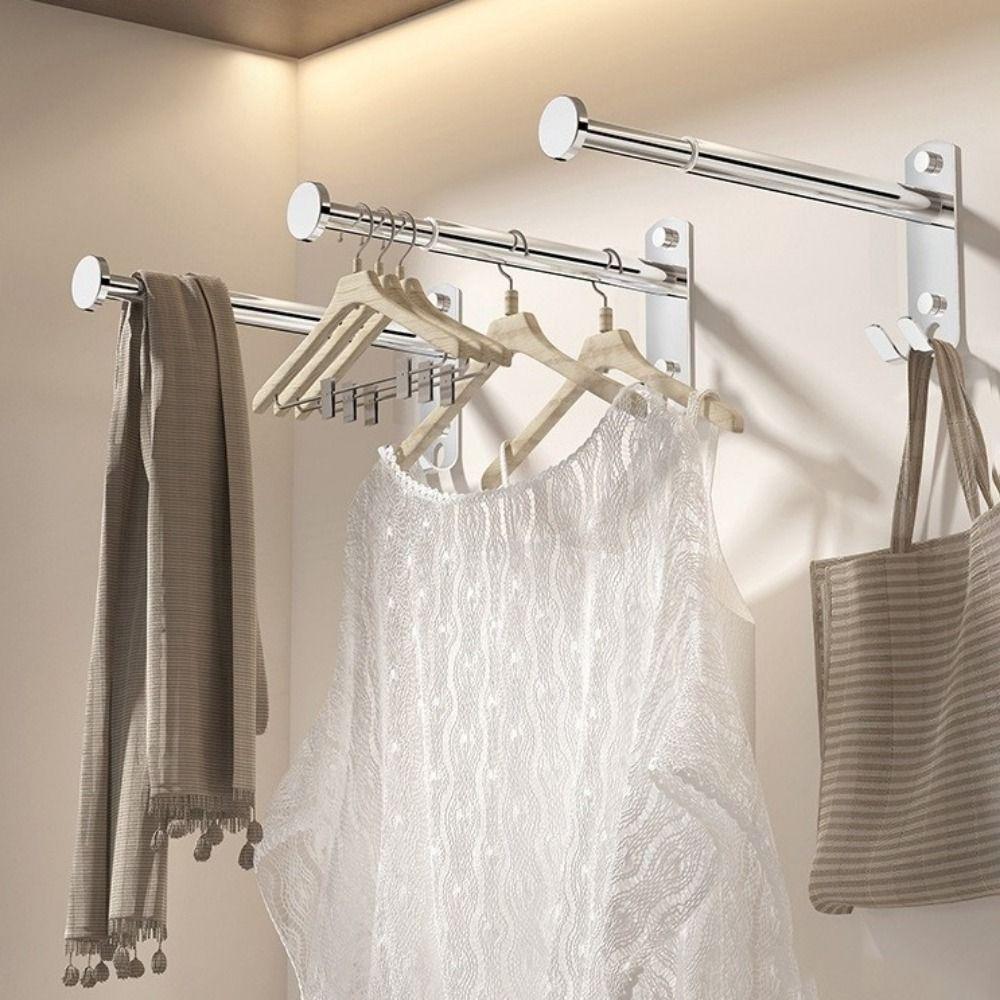 2Pcs Punch-free Clothes Drying Hanger Wall-mounted Scalable Storage Racks  Bathroom