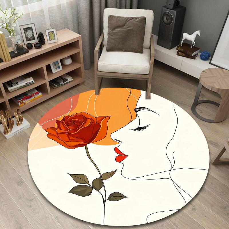 Elegant Round Abstract Multicolor Rug Pad, Non-Slip Floor Mat for Nursery